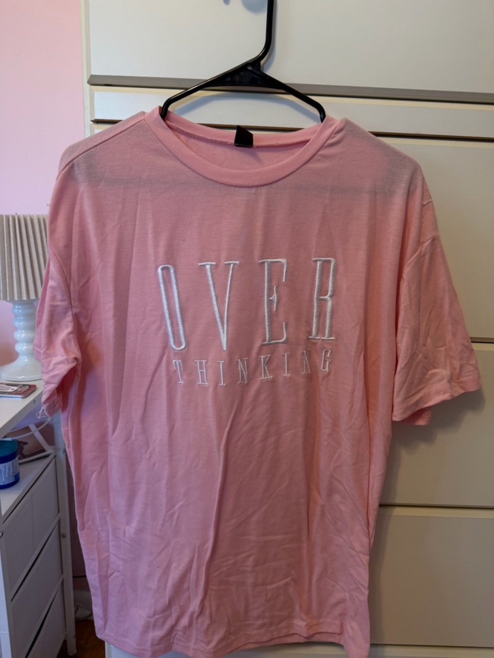 SHEIN Pink Embroidered Graphic Tee